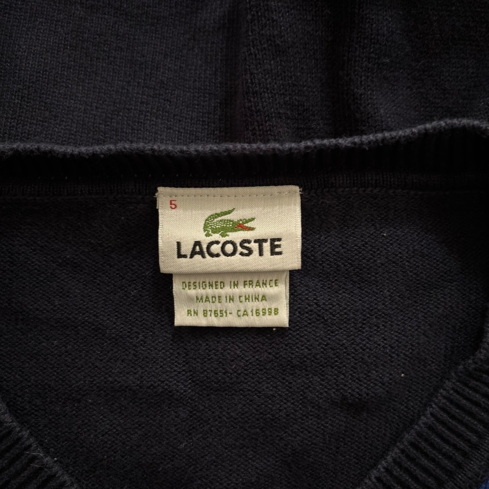 Lacoste Men's Large Argyle V Neck Sweater Blue Alligator Preppy College School - Picture 4 of 5